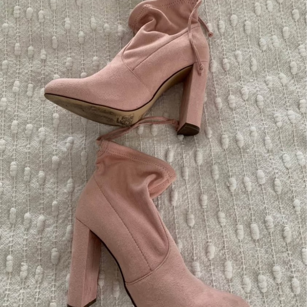 Women’s Pink Block Heel Ankle Boots - Stylish Sock Boot